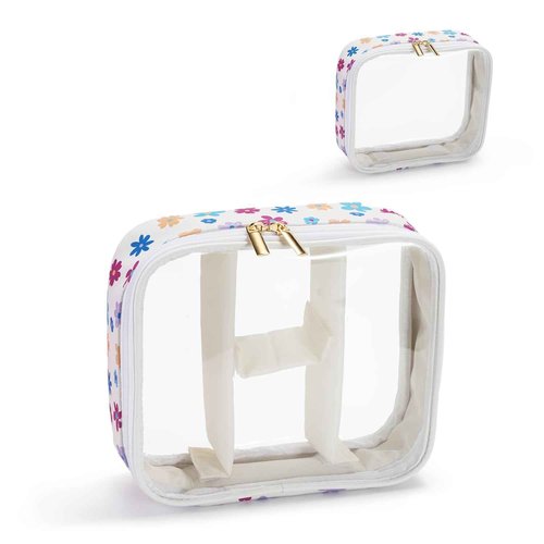 U+U Makeup Bag with compartments, Clear Makeup Organizer Bag, Waterproof Travel Clear Pouch for Toiletries Accessories (Colorful Flower)