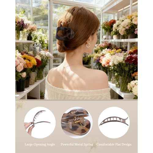 AWAYTR Flat Hair Clips For Women Lay Flat Claw Clip for Hair 6Pcs Large Hair Claw Clips for Driving Yoga (Leopard Series + Brown Series)