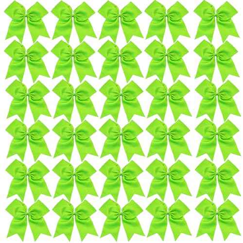 30PCS 8" Large Cheer Bows Hair Bows Ponytail Holder Handmade for Girls Teens Softball Cheerleader Sports (Neon Green)