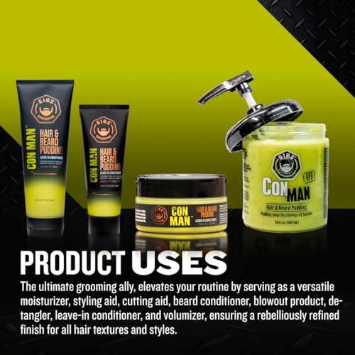 GIBS Con Man Hair & Beard Pudding - Leave In Conditioner - Curl Definer - Moisturizer - 3.25 oz Travel Size