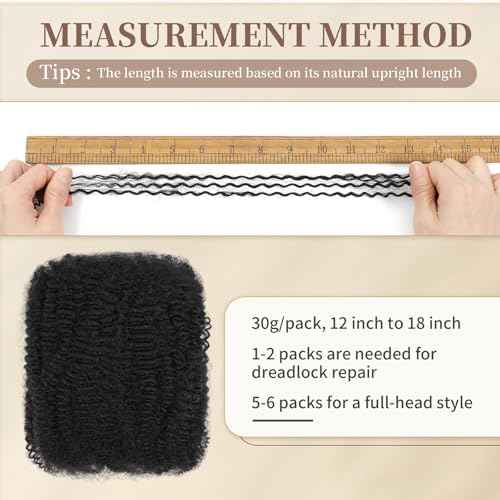 Afro Kinkys Bulk Human Hair for Mini Twist, Braiding, Loc Repair, Kinky Curly Hair, Natural Afro Bulk for Dreadlocks 3 Packs 90 Gram Natural Black Color(1B, 16 Inch£©