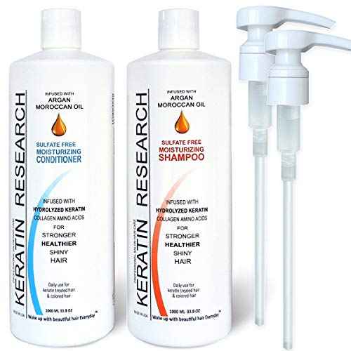 Sulfate Free Shampoo & Conditioner 2 x 1 LITER Bottles Set infused with Moroccan Argan Oil, By Keratin Research post treatment shampoo