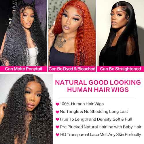 30 Inch Deep Wave Lace Front Wigs Human Hair 200 Density 13x6 HD Transparent Water Wave Lace Front Wigs Human Hair Pre Plucked Deep Wave Wig Glueless Curly Wig for Women