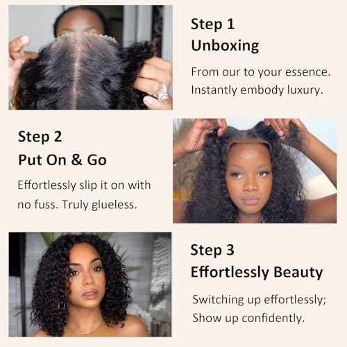 yosly Wear and Go Glueless Wig Human Hair Pre Plucked Pre Cut Deep Wave Bob Wig Human Hair Lace Front Wigs for Black Women Upgraded 4x4 Lace Closure Wigs Human Hair for Women 12 INCH (Natural Color)