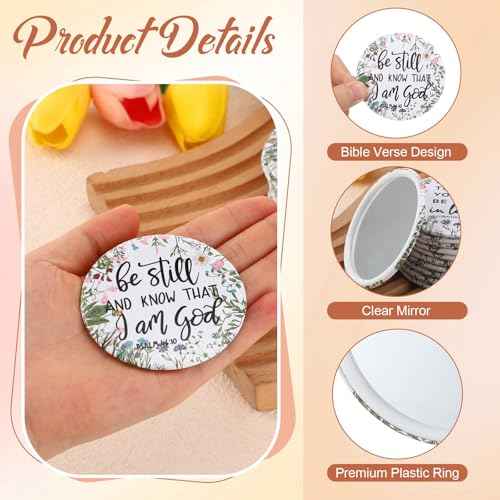 60 Pcs Mini Wildflower Bible Verse Compact Mirrors Bulk Religious Christian Pocket Purse Mirrors Small Church Gifts for Women Sunday School Summer Christmas Party Favors