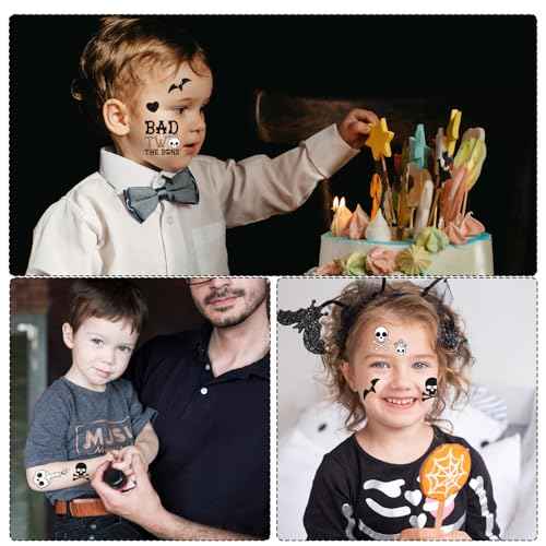 Bad Two the Bone Temporary Tattoos - Yoyuspy 200+ Bad Two the Bone Party Decorations Favors Supplies for Kids 2nd Birthday Decorations Cute Black White Skeleton Skull Tattoo Stickers Rewards