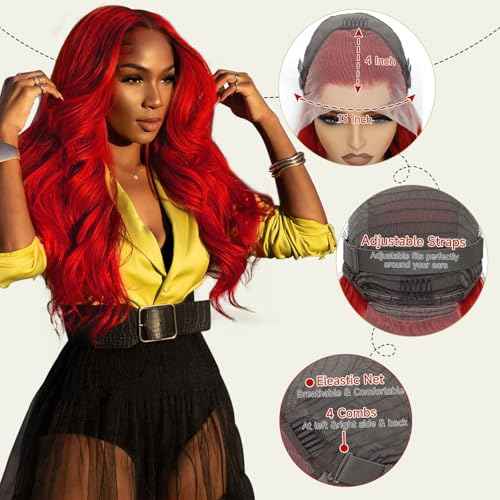 30 Inch Red Human Hair Wig 200 Density Red Body Wave 13x4 HD Lace Front Wigs Human Hair Pre Plucked with Baby Hair Red Wig Human Hair Color Lace Frontal Wigs for Women