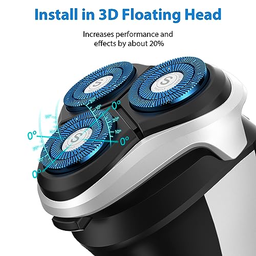 SweetLF 3 Pcs Replacement Shaver Head Blade Cutters IPX7 Waterproof Electric Razor Wet & Dry 3D Men¡¯s Rotary Shaver (Blue)
