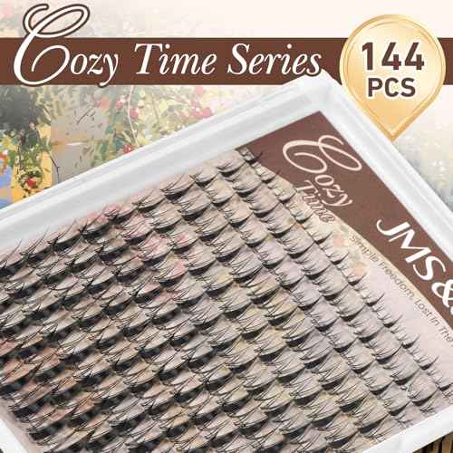 JMS&JMS Lash Clusters 144 Pcs Natural Cluster Lashes Invisible Band Manga Lashes Super Thin Band Reusable Soft & Comfortable(Fairy,8-18mix)
