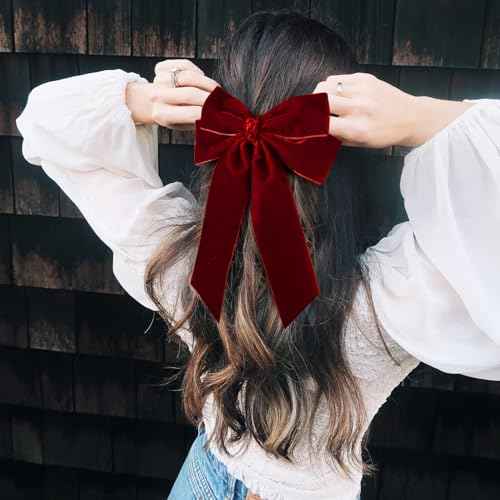 2PCS Velvet Hair Bows Hair Ribbon Clips Green Wine red Big Fall Alligator Clips Hair Accessories for Women Girls Toddlers Kids Baby