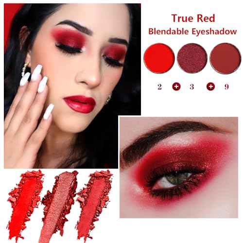 Afflano Black Red Eyeshadow Palette Goth Clown Halloween Makeup, White Silver Glitter Metallic Burgundy Black Eyeshadow Palette Highly Pigmented, Joker Vampire Christmas True Red Smoky Eye Makeup