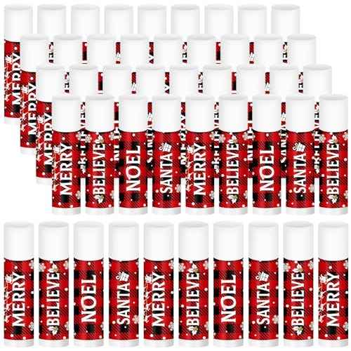 Sosation 40 Pcs Christmas Flavored Lip Balm Bulk Holiday Christmas Stocking Gift Set Celebrate Lip Balm Stick Beauty Lip Care