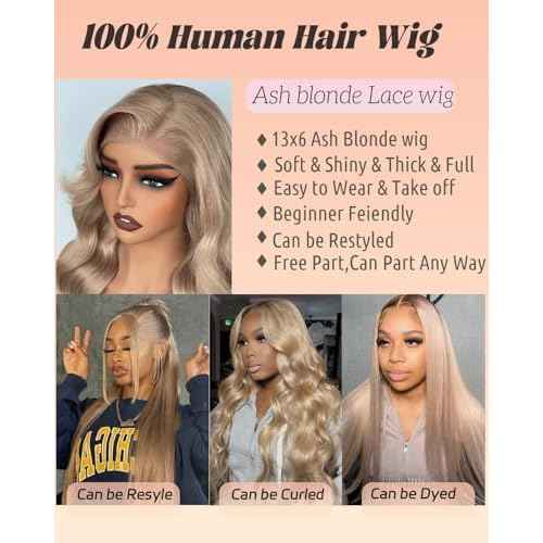 Sherico Ash Blonde Lace Front Wig Human Hair for Black Women,13x6 HD Invisible Frontal Lace Glueless Straight Ash Brown Human Hair Wig 180% Density Pre Plucked with Mini Knots