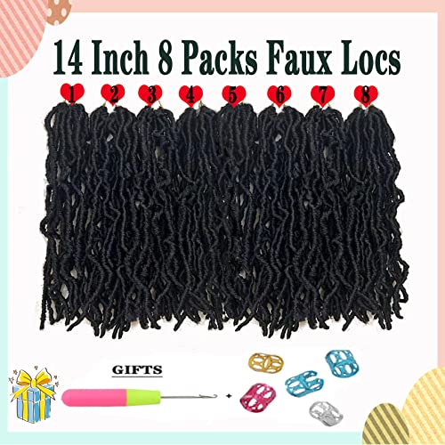 Short Faux Locs Crochet Hair 14 Inch Soft Locs 8 Packs Natural Black Pre-Looped New Soft Faux Locs Curly Hair Extension, Goddess Locs for Women (8 Packs, 1B#)