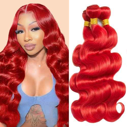 Red Bundles Body Wave Human Hair Bundles 22 24 26 Inch 3 Bundles Body Wave Unprocessed Brazilian Virgin Human Hair Soft Quick Weave Hair for Black Women