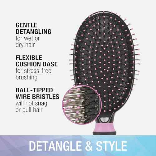 Conair Salon Results Hairbrush - Men and Women - Detangling Hair brush - ideal for curly or straight styles - features wire bristles and cushion Base - Pink/Black
