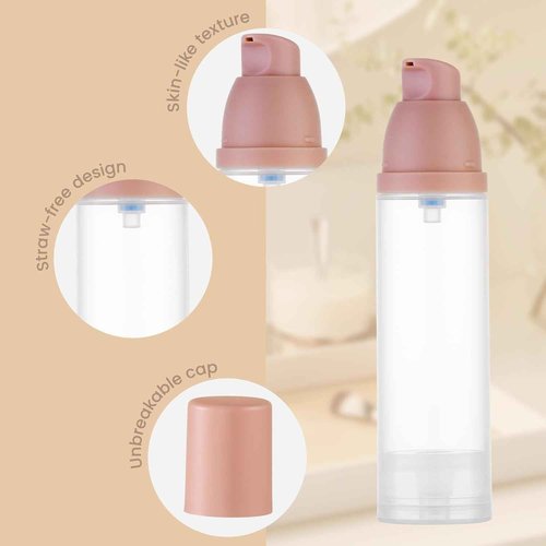 Lulupack Travel Pump Bottle for Lotion - Airless Pump Container 1.7oz Empty for Cosmetic Oil - Small Dispenser Refillable for Travel Size Shampoo Mini Jar for Toiletry Foundation Makeup 50ml 6pcs Pink