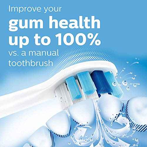 Philips Sonicare ProtectiveClean 5300 Rechargeable Electric Toothbrush, with Pressure Sensor, 3 Cleaning Modes, SmarTimer and QuadPacer, with 2 Bonus Brush Heads, Travel Case, Black, Model HX6423/34