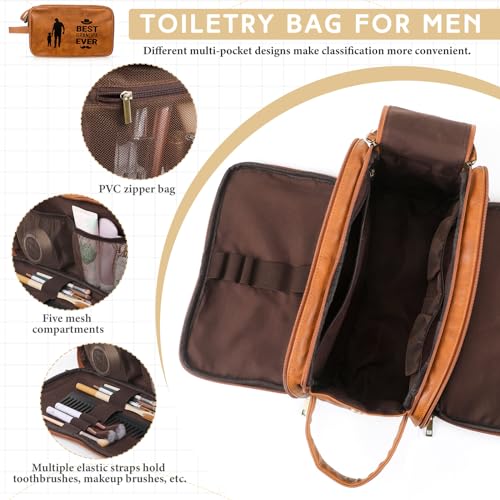 SilTriangle Retirement Gifts Toiletry Bag for Men PU Leather Men's Toiletry Travel Bag Large Shaving Kit Bag Water Resistant Cosmetic Bag Pouch for Groom Bathroom Traveling(Father)