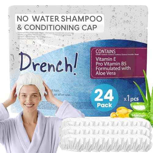 Drench No Water Hair Washing Cap - Waterless Shower Caps with Shampoo and Conditioner - Disposable Rinse Free Wash Aids - Ideal for Elderly and Disabled - Pack of 24