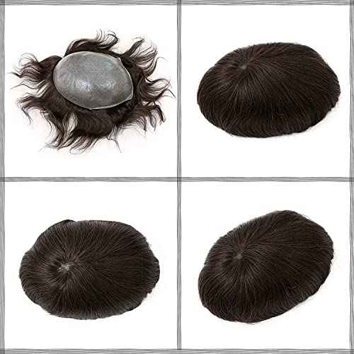 Men¡¯s Toupee Soft Thin Skin 0.06mm PU 10x8inch Hair Replacement for Men's Hairpiece 100% European Human Hair Pieces for Man #3 Dark Brown Color