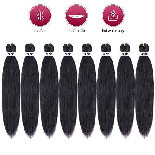 Pre Stretched Braiding Hair 38 Inch 8 Packs Professional Soft Yaki braiding Hair For Braids Hot Water Setting Synthetic Crochet Hair Extensions (1B, 38 Inch (Pack of 8))