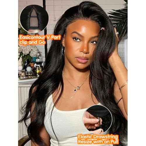 Julia Hair V Part Wig Human Hair Yaki Straight Glueless Wigs for Women 12A Briazilian Remy Hair Upgrade U Part Wig No Glue No Leave Out Beginner Friendly Natural Color 18 Inch Yaki Wig