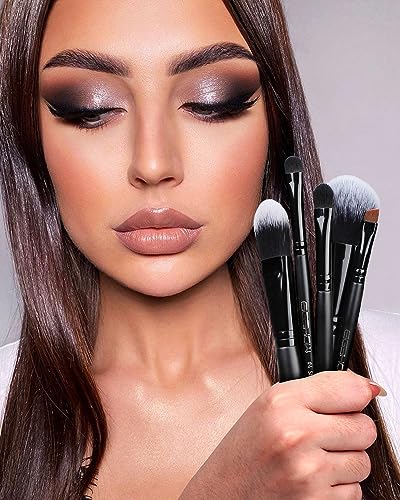 EIGSHOW Everyday Makeup Brushes, 5 Pcs Makeup Brush Set for Foundation Blush Concealer Eyeshadow Eyelid, Vegan & Cruelty-Free, Travel Friendly Make up Brushes Set Gift for Women Girls Set- Black