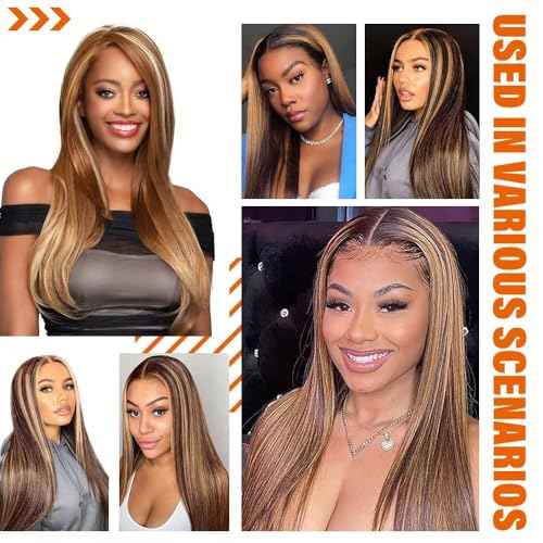 13x6 Ombre Lace Front Wigs Human Hair for Women 180 Density 4/27 Highlight Colored HD Transparent 28 Inch Straight Lace Front Wig Human Hair Pre Plucked Glueless Lace Frontal Wigs