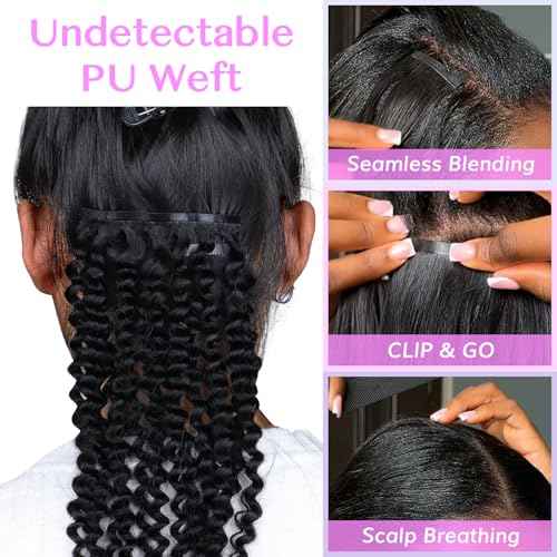 IDN BEAUTY Seamless Clip In Hair Extensions Human Hair, Kinky Curly 20 Inch 110g 7pcs Natural Black Clip Ins Remy Human Hair for Black Women PU