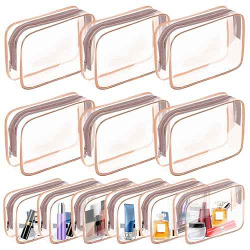 AURUZA Clear Makeup Bag,Portable Travel Toiletry Bags with Zipper, TSA Approved Clear Organizer Bags, PVC Cosmetic Pouch for Airport Airline Compliant