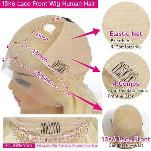 613 Deep Wave Wig Human Hair 13x6 Blonde Lace Front Wigs Human Hair 180% Density 613 HD Lace Frontal Wig for Women Blonde Glueless Wigs Human Hair Pre Plucked with Baby Hair 20 inch