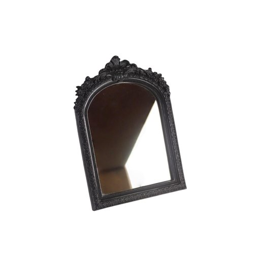 HSDDHOME Hand-Carved Black Vanity Mirror - Vintage Resin Arch Makeup Mirror with Adjustable Stand, 10.2x7 Inch HD Glass for Dresser, Travel & Gothic Home Decor
