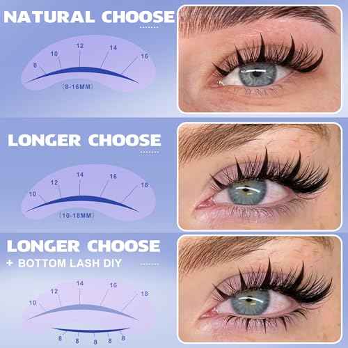 Pawotence Manga Lash Clusters Kit Eyelash Clusters 8-18mm Lash Extension Kit Fairy Individual Lashes Cluster Wispy with Lashes Cluster Glue, Tweezers for Invisible Band Cluster Eyelash Extensions Kit