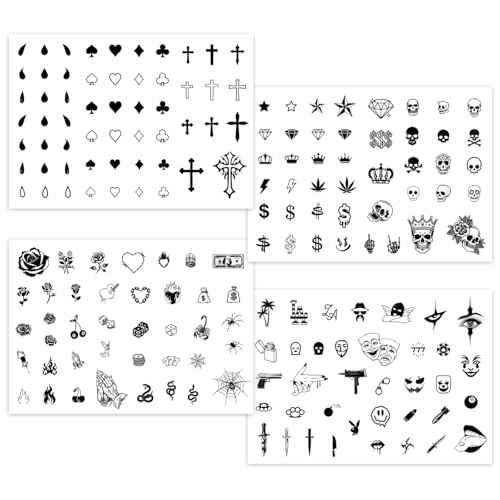 Los Vatos Finger and Face Temporary Tattoos - Chicano Cholo Chola Finger Tattoos For Men and Women. Small Cross, teardrop, Gangsta Tears, Thug Prison Fake Tattoos for Halloween, Tatuajes Temporales