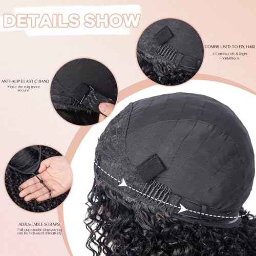 Kinky Curly Wig 200 Density 3 In 1 Seamless Flip Over Half Wigs Synthetic Hair Glueless Wear and Go Beginner Friendly Kinky Curly Wig Human Hair Drawstring Headband Wig for Women 26 Inch