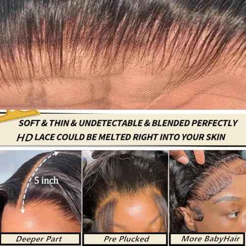 5x5 Hd Lace Closure Wigs Human Hair Pre Cut Lace Glueless Wig Wear and Go Wigs Human Hair Pre Plucked 180 Density Body Wave Lace Front Wigs Human Hair Glueless for Women Natural Hairline