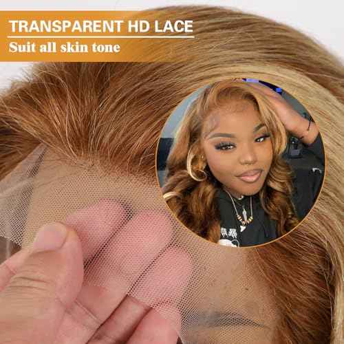 22 Inch Ombre Lace Front Wigs Human Hair 200% Density 13X4 Highlight Body Wave Lace Front Wig Human Hair Pre Plucked for Women Brown mixed Blonde HD Lace Frontal Wigs