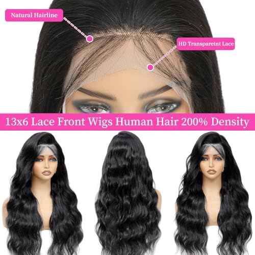 30 Inch 13x6 Lace Front Wigs Human Hair Pre Plucked Real Virgin Human Hair Wig Invisilbe Hairline Tiny Knots 200 Density Body Wave HD Lace Frontal Wigs 3X Longer Lifespan