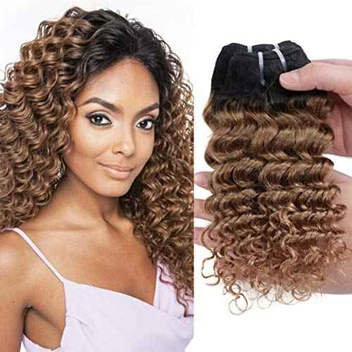 4 Bundles Deep Wave Short Bob Style Ombre 1B/30 Virgin Human Hair Bundles 50g Two Tone Color Brazilian Hair Weave 14¡±
