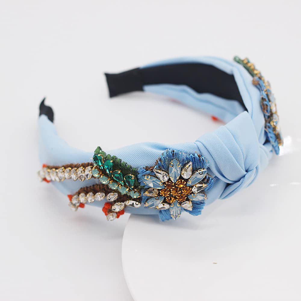 Yusier Baroque Rhinestone Crystal Headbands for Women Embroidered Hair Band Exquisite Hairband Women's Hair Accessories Hair Hoop A Variety of Colors (Blue)