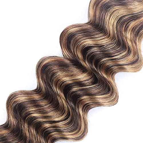 P4/27 Human Hair Bundles Ombre Deep Wave Bundles Human Hair 3 Bundle 28 30 32 Inch Brown and Honey Blonde Bundle Human Hair Brazilian Virgin Blonde Wet and Wavy Bundle