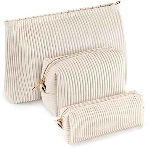 Talltalk 3 Pcs Cosmetic Makeup Bag for Women Portable Travel Toiletry Cosmetic Pouch Cute Bag Accessories Brushes Storage Organizer for Daily Use, 3 Sizes(Pu Leather,Elegant)