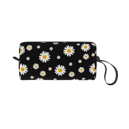 JKJOJIA Daisy Cute Flower Makeup Bag Organizer Small Cosmetic Bags Portable Travel Toiletry Bag With Handle Simple Accessories Storage Zipper Pouch For Women Girl