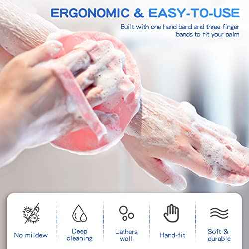 Manmihealth 3 PCS Soft Silicone Shower Brush, Super-Lathering and Deep-Cleaning Silicone Body & Face Scrubber, Gentle Exfoliating Bath Glove for All Skin Types with Free Hooks (Black +Gray+ Pink)
