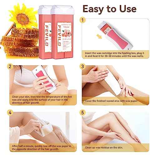 Hair Removal Kit for Hair Removal for Women and Men with Strip, Roll On Wax Kit with 2 Rose Soft Wax Cartridge & 100 Non-Woven Wax Strips, at Home Waxing Kit for Women, Soft, Pink