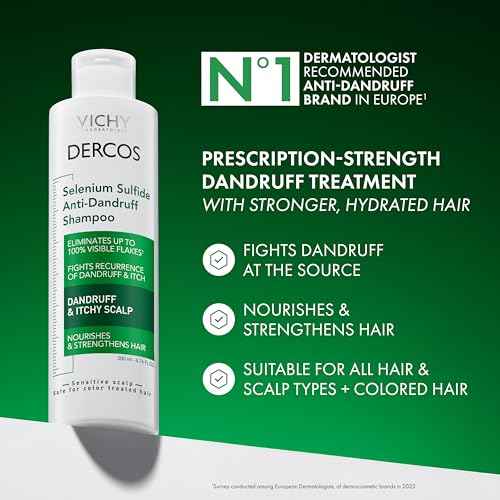 Dercos Dandruff Shampoo, Antifungal Dry Scalp Treatment & Itchy Scalp Relief, Prescription Strength Selenium Sulfide Comparable to 2% Ketoconazole, For Mild to Severe Dandruff & Flaky Scalps