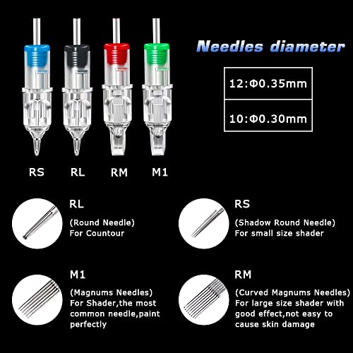 Tattoo Cartridge Needles, CINRA 40Pcs Tattoo Needles Mixed 5RM 7RM 9RM 11RM Curved Magnum Tattoo Machine Needles #12 Standard Rotary Tattoo Needles for Tattoo Kit Tattoo Supplies