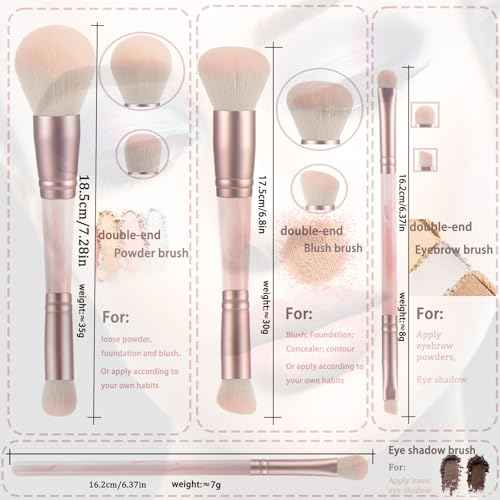 4PCS Pink Dual-Ended Makeup Brushes Set, Soft Synthetic Fiber Foundation Concealer Blending Eyeshadow Kabuki Brush, Travel-Friendly with Pouch, Vegan & Cruelty-Free