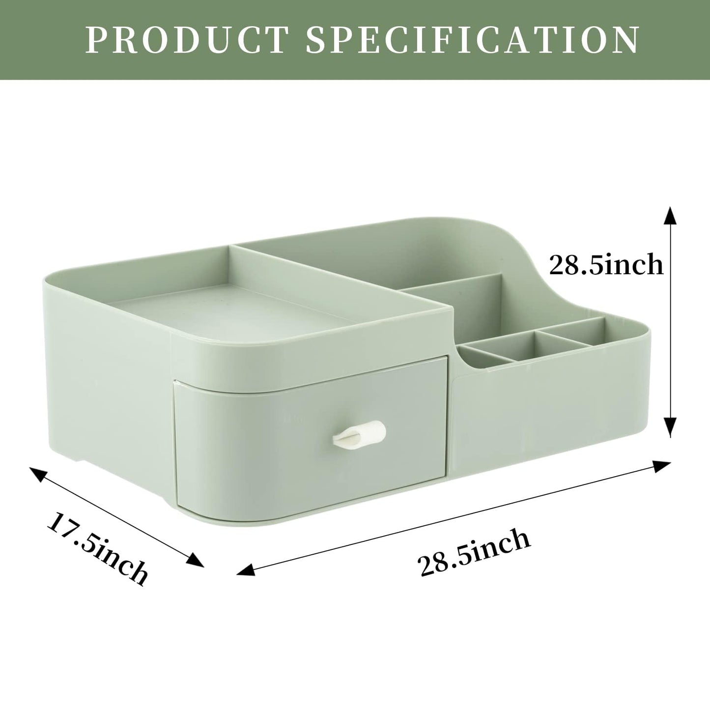 Abiudeng Makeup Desk Organizer with Drawers,Small Bathroom Organizer Countertop for Cosmetics,Skincare,Vanity Holder for Lipstick, Brushes, Lotions, Eyeshadow, Nail Polish and Jewelry(green)